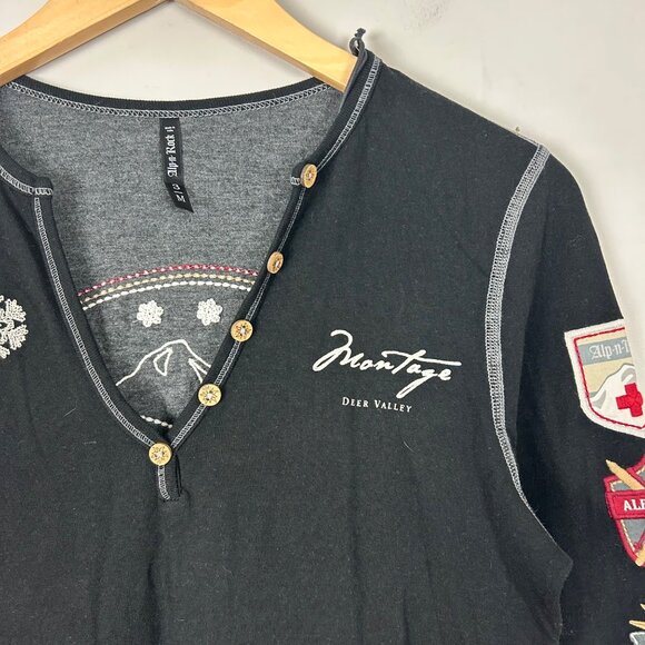 NEW Alp N Rock Black Henley Long Sleeve Top Embroidered Size Medium Women's - Picture 2 of 6